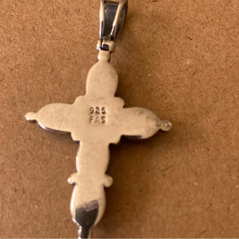 Sterling Silver Turquoise Cross Pendant Vintage Southwest Boho Artist Signed - Picture 5 of 12